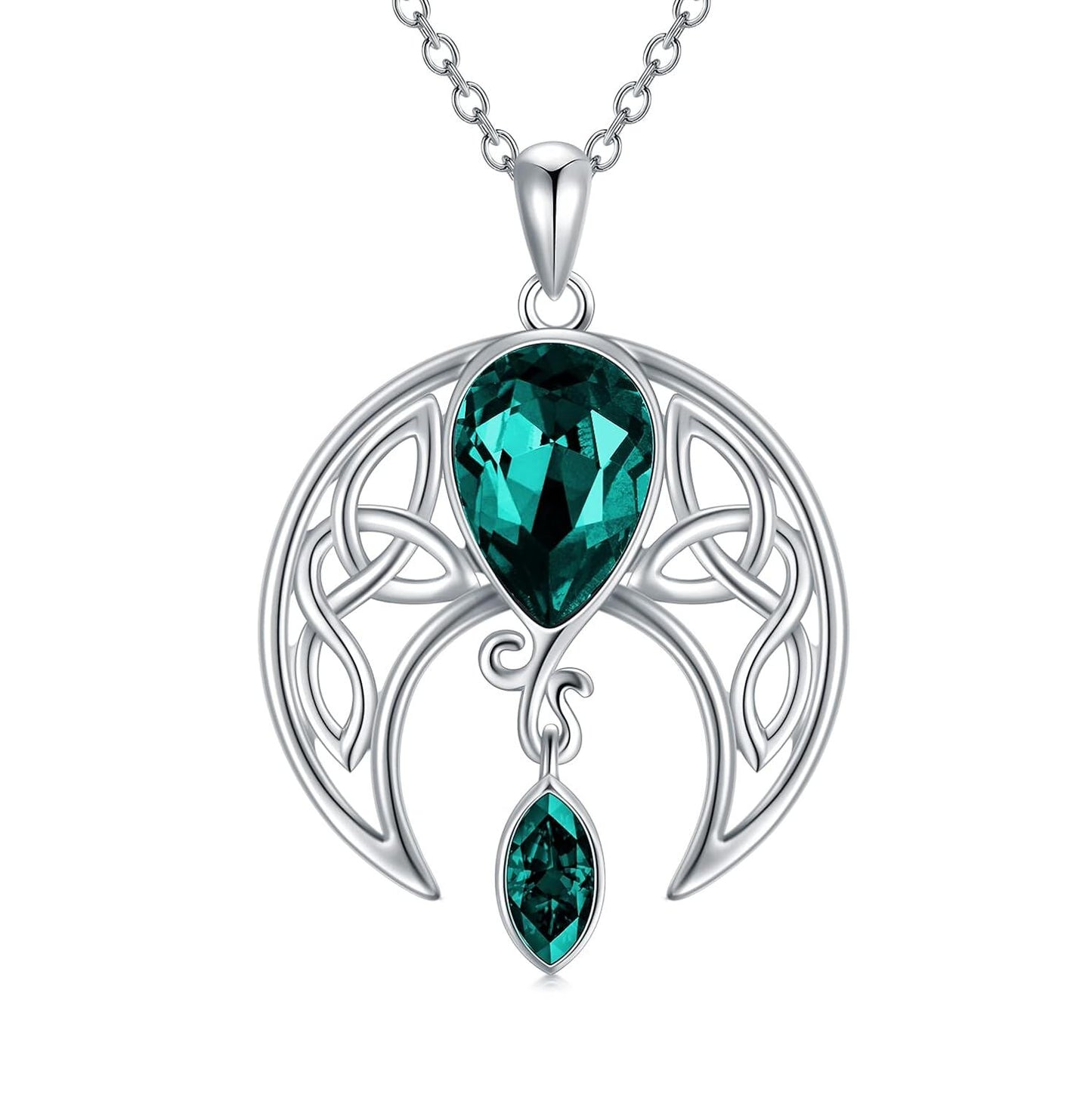 925 Sterling Silver Birthstone Crystal Celtic Moon Goddess Pendant