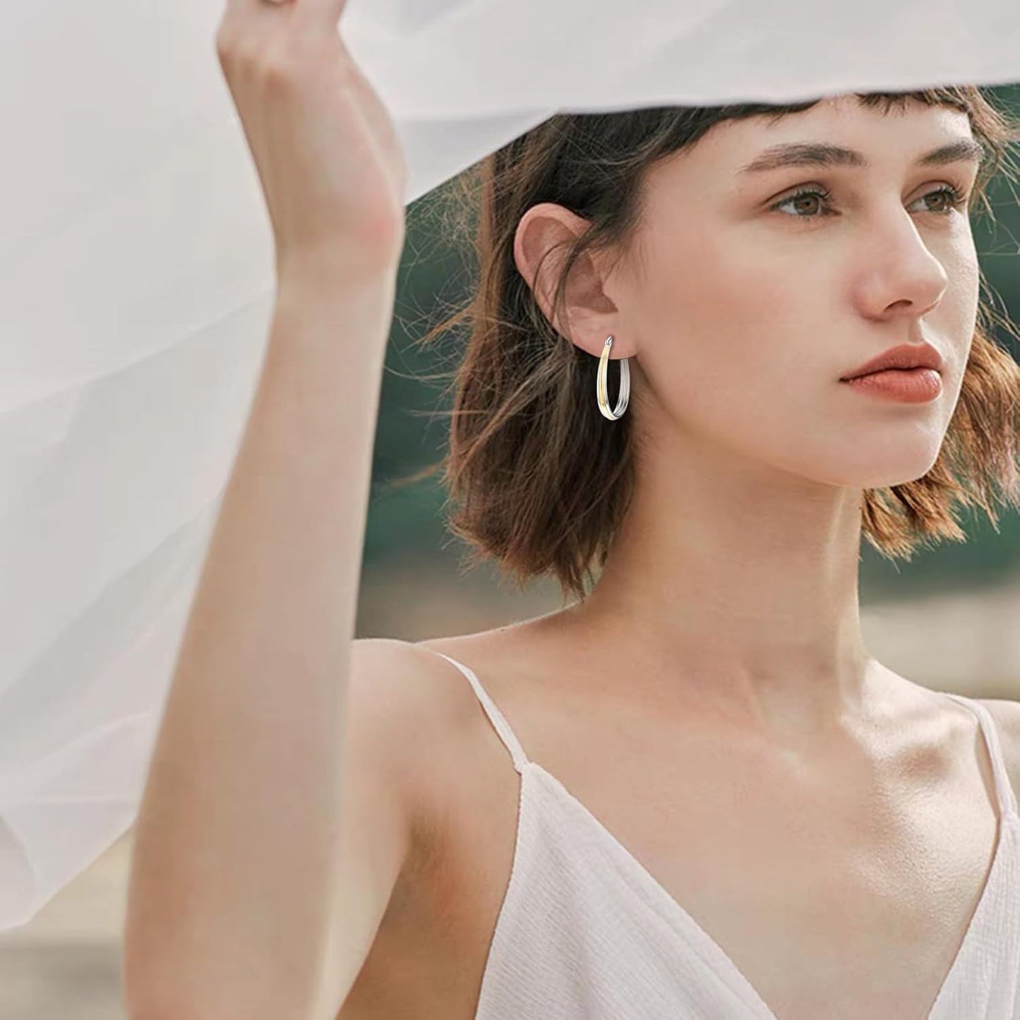 925 Sterling Silver Gold Plated Oval Grooved Hoop Earrings for Women