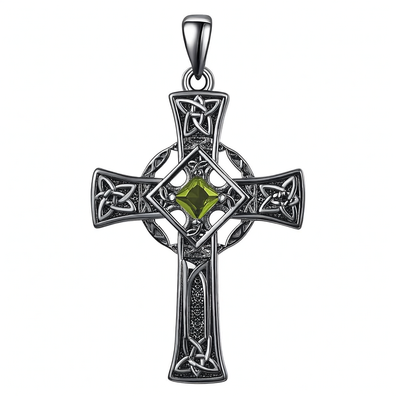925 Silver Garnet Celtic Cross Necklace Men 22 Inch Chain