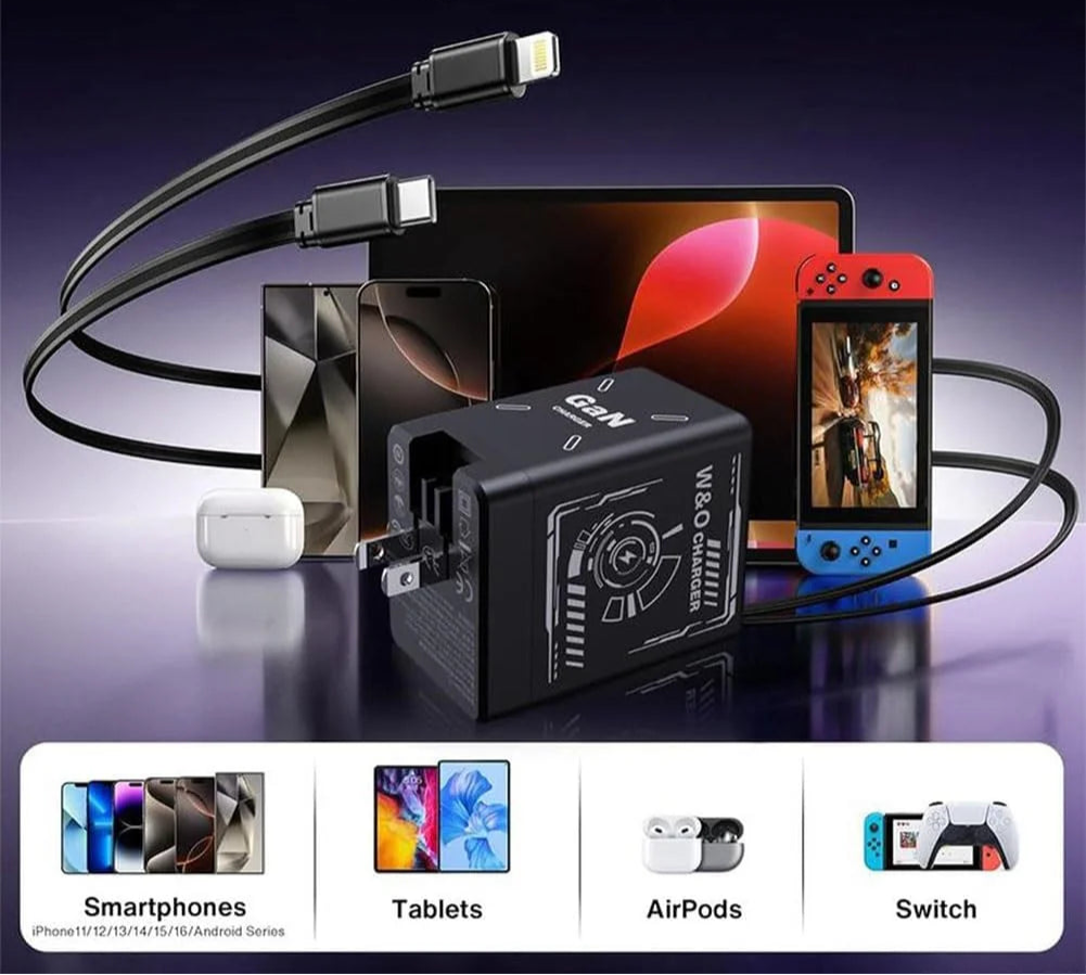 20W GaN Retractable Fast Charger – Dual PD + USB