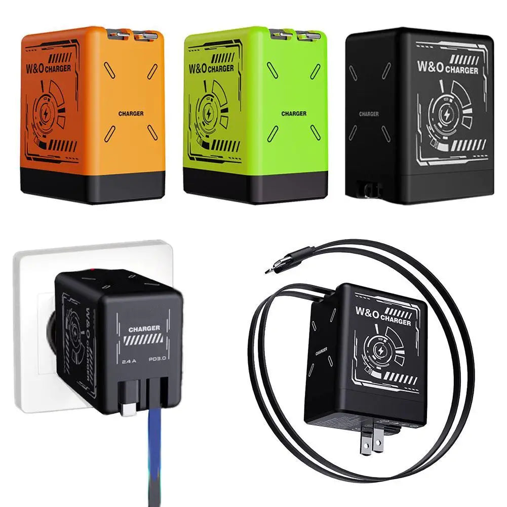 20W GaN Retractable Fast Charger – Dual PD + USB