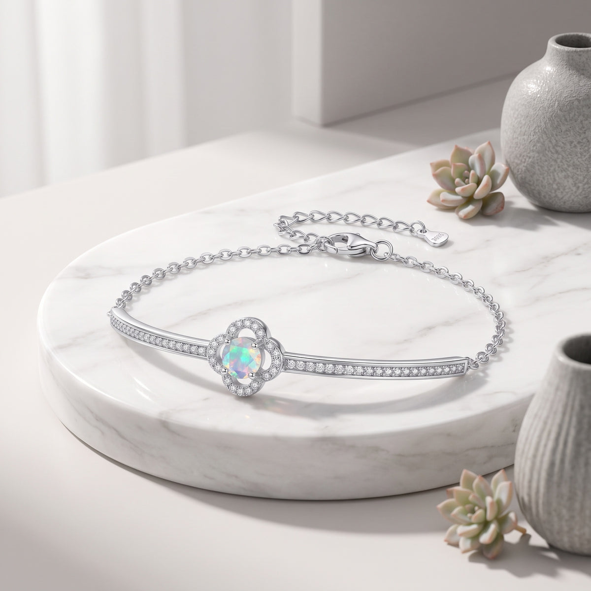 925 Sterling Silver  Moissanite Clover Bracelet