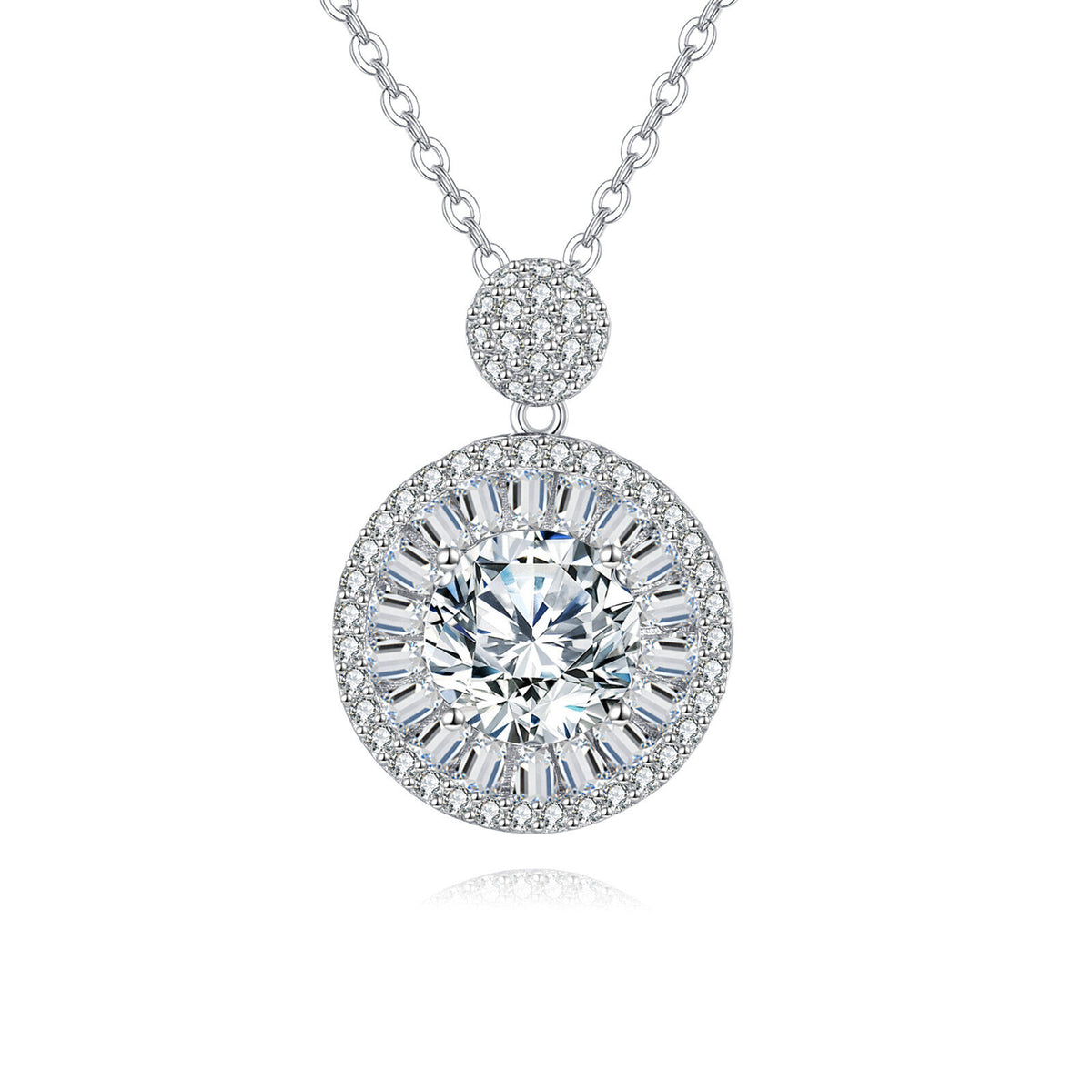 925 Sterling Silver Moissanite Halo Pendant Necklace