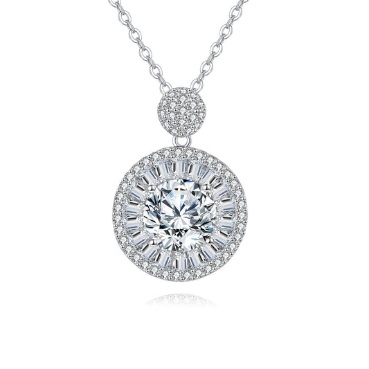 925 Sterling Silver Moissanite Halo Pendant Necklace