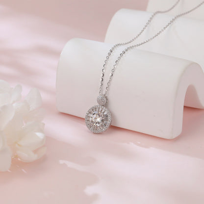 925 Sterling Silver Moissanite Halo Pendant Necklace