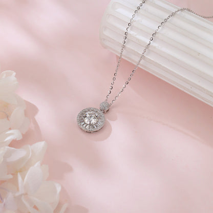 925 Sterling Silver Moissanite Halo Pendant Necklace