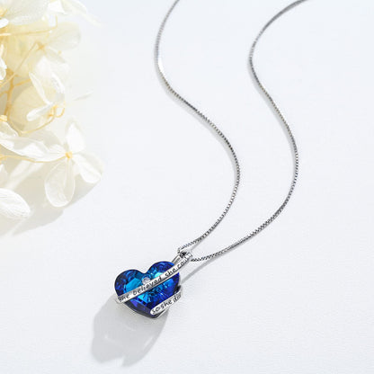 925 Silver Blue Crystal Heart Pendant She Believed Quote