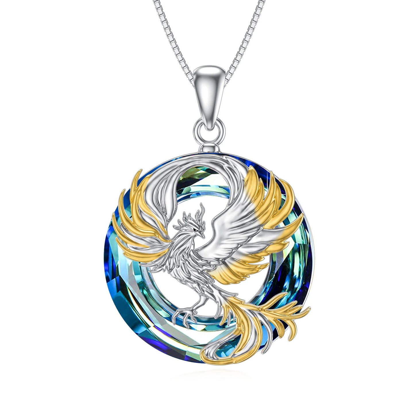 925 Sterling Silver Blue Crystal Phoenix Pendant Necklace - Valentines Mothers Day Gifts for Her