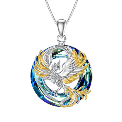 925 Sterling Silver Blue Crystal Phoenix Pendant Necklace - Valentines Mothers Day Gifts for Her