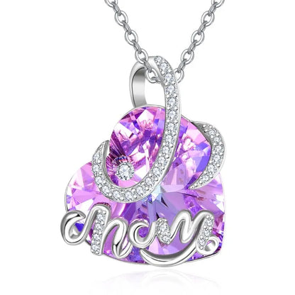 925 Sterling Silver Purple Crystal Heart Name Pendant Necklace for Women Mothers Day Gifts