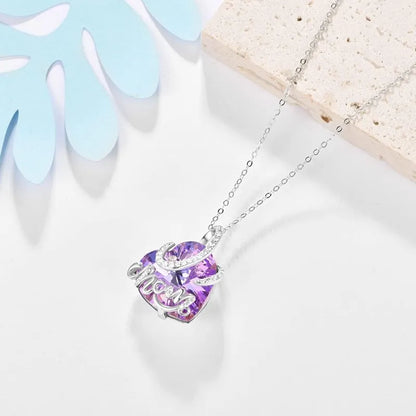 925 Sterling Silver Purple Crystal Heart Name Pendant Necklace for Women Mothers Day Gifts
