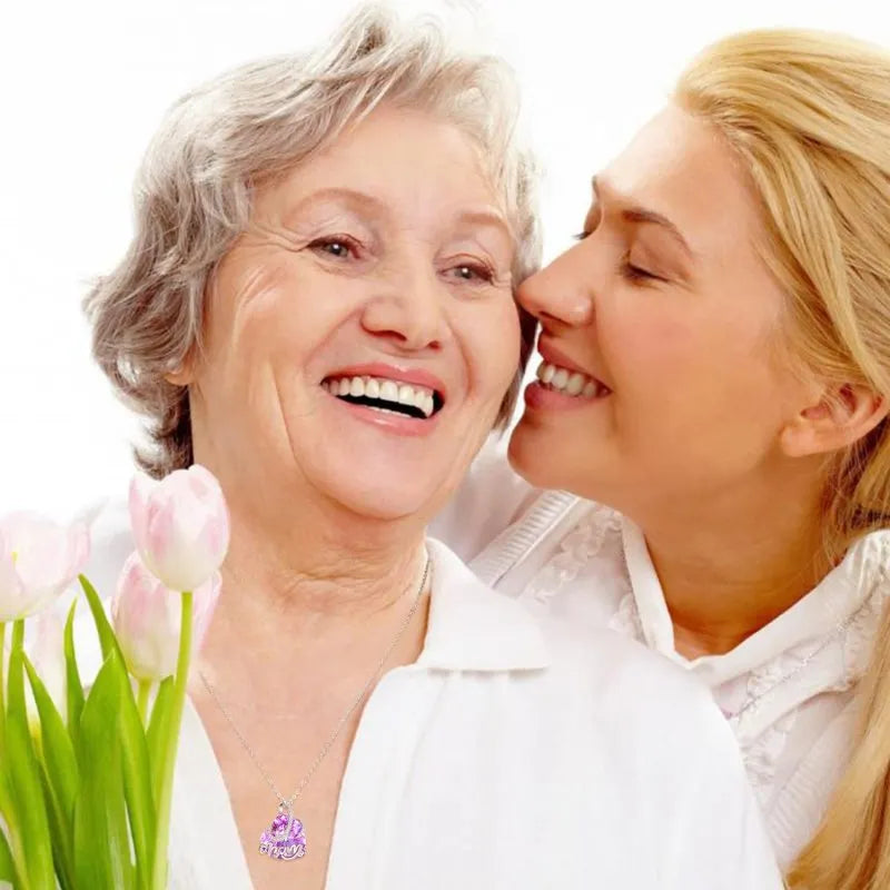 925 Sterling Silver Purple Crystal Heart Name Pendant Necklace for Women Mothers Day Gifts