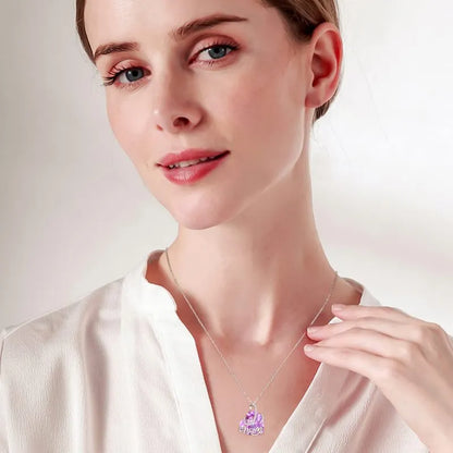 925 Sterling Silver Purple Crystal Heart Name Pendant Necklace for Women Mothers Day Gifts