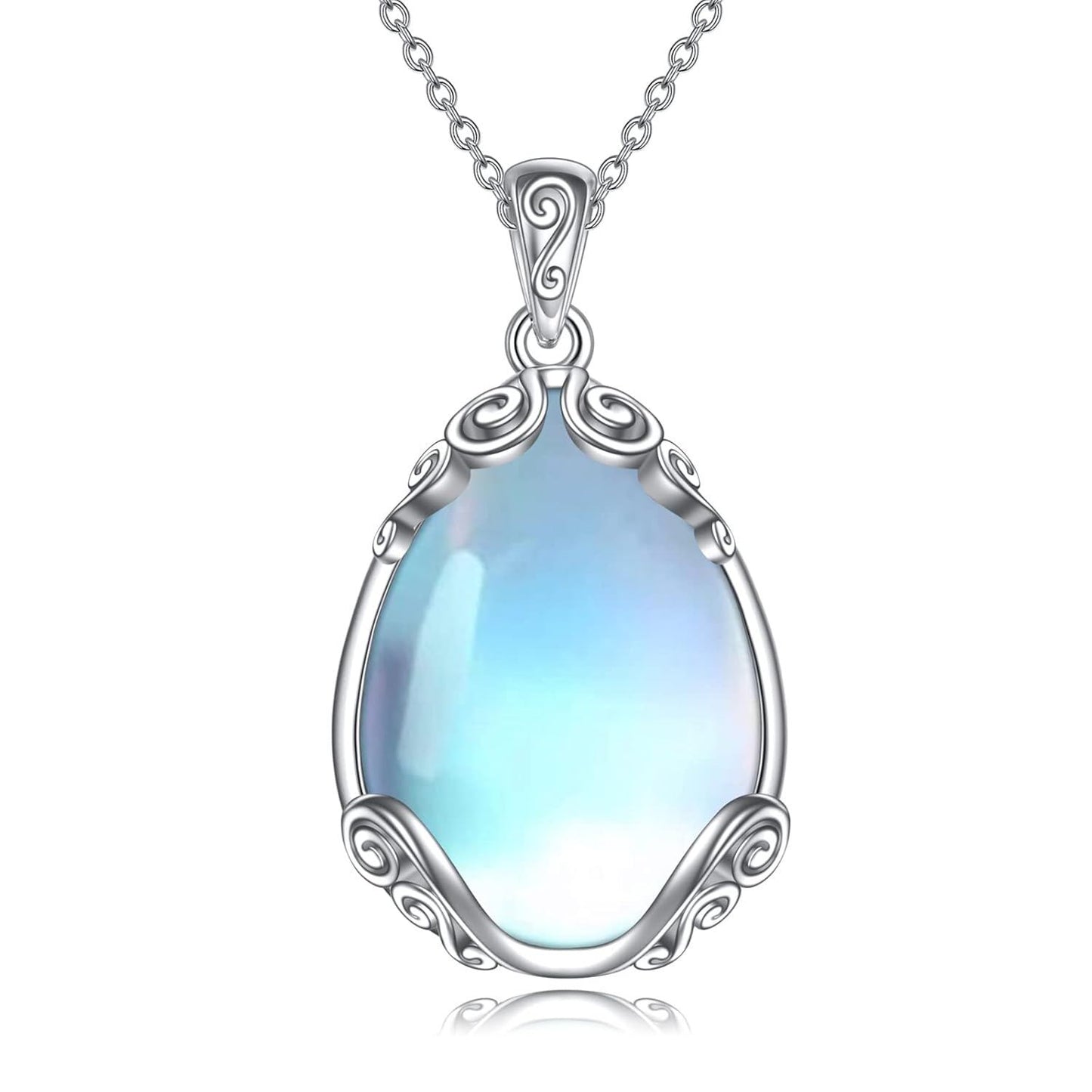 925 Sterling Silver Filigree Teardrop Pendant Necklace for Women