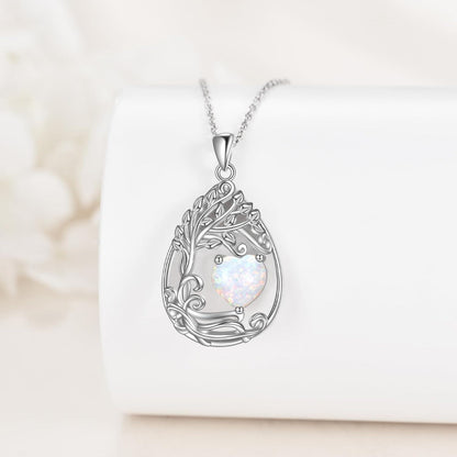 925 Silver Gold Plated Gemstone Tree Life Pendant Necklace