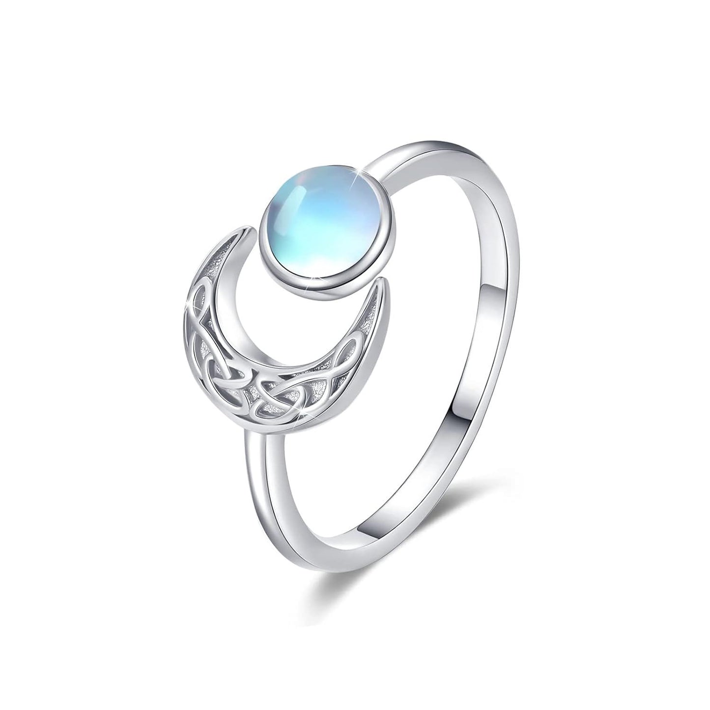 925 Silver Crescent Moon Open Adjustable Ring Women Gift