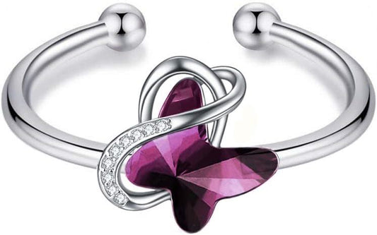 925 Sterling Silver Crystal Butterfly  Ring