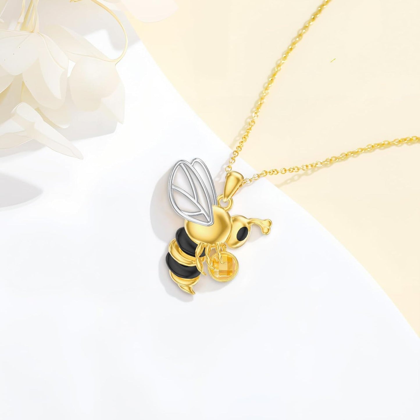 Gold Plated Sterling Silver & Citrine Bee Pendant Necklace - 925 Silver, 4.5mm Gem, 18+2 Chain, Lobster Clasp, Hypoallergenic Gift for Women