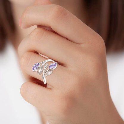 925 Sterling Silver Leaf Ring with Birthstone Adjustable Wrap Promise Engagement Wedding Rings for Women