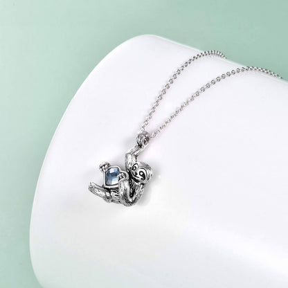 925 Silver Blue Crystal Heart Sloth Pendant Necklace