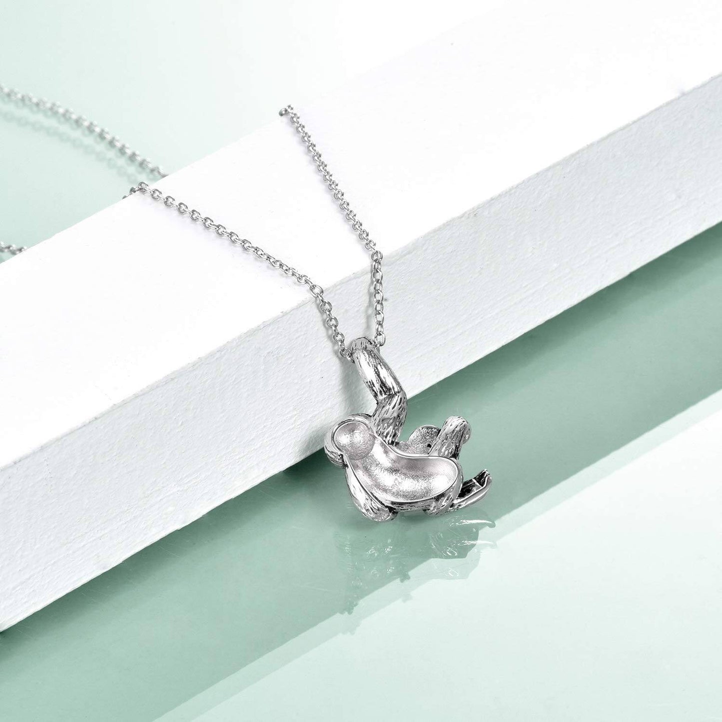 925 Silver Blue Crystal Heart Sloth Pendant Necklace
