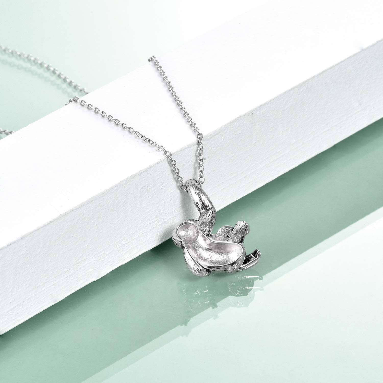 925 Silver Blue Crystal Heart Sloth Pendant Necklace