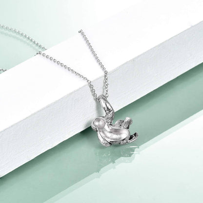 925 Silver Blue Crystal Heart Sloth Pendant Necklace