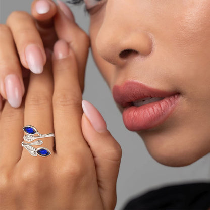 925 Sterling Silver Leaf Ring with Birthstone Adjustable Wrap Promise Engagement Wedding Rings for Women