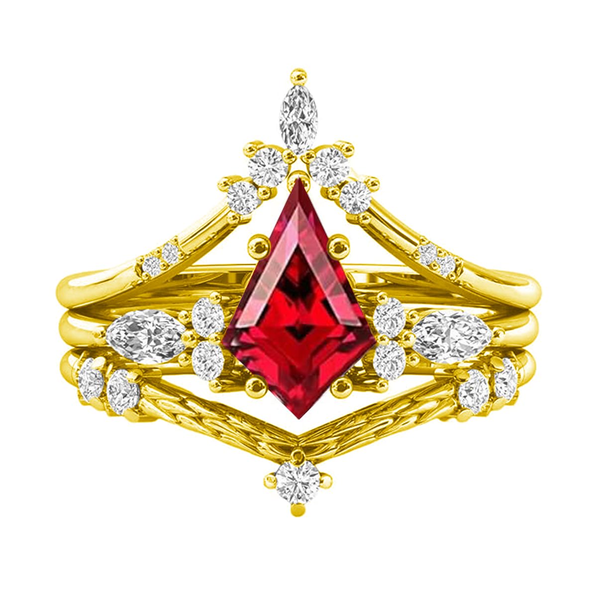 925 Sterling Silver Moissanite Kite Cut Engagement Ring Set