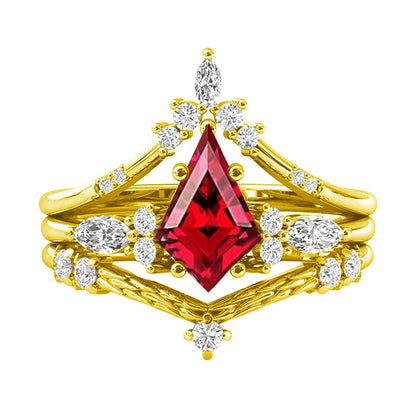 925 Sterling Silver Moissanite Kite Cut Engagement Ring Set