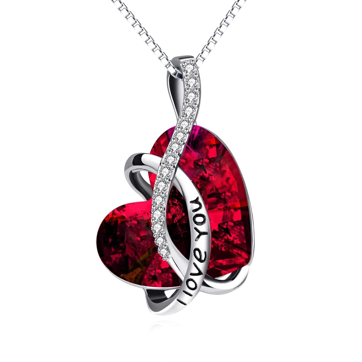 925 Silver Austrian Crystal 12 Birthstone Heart Necklace