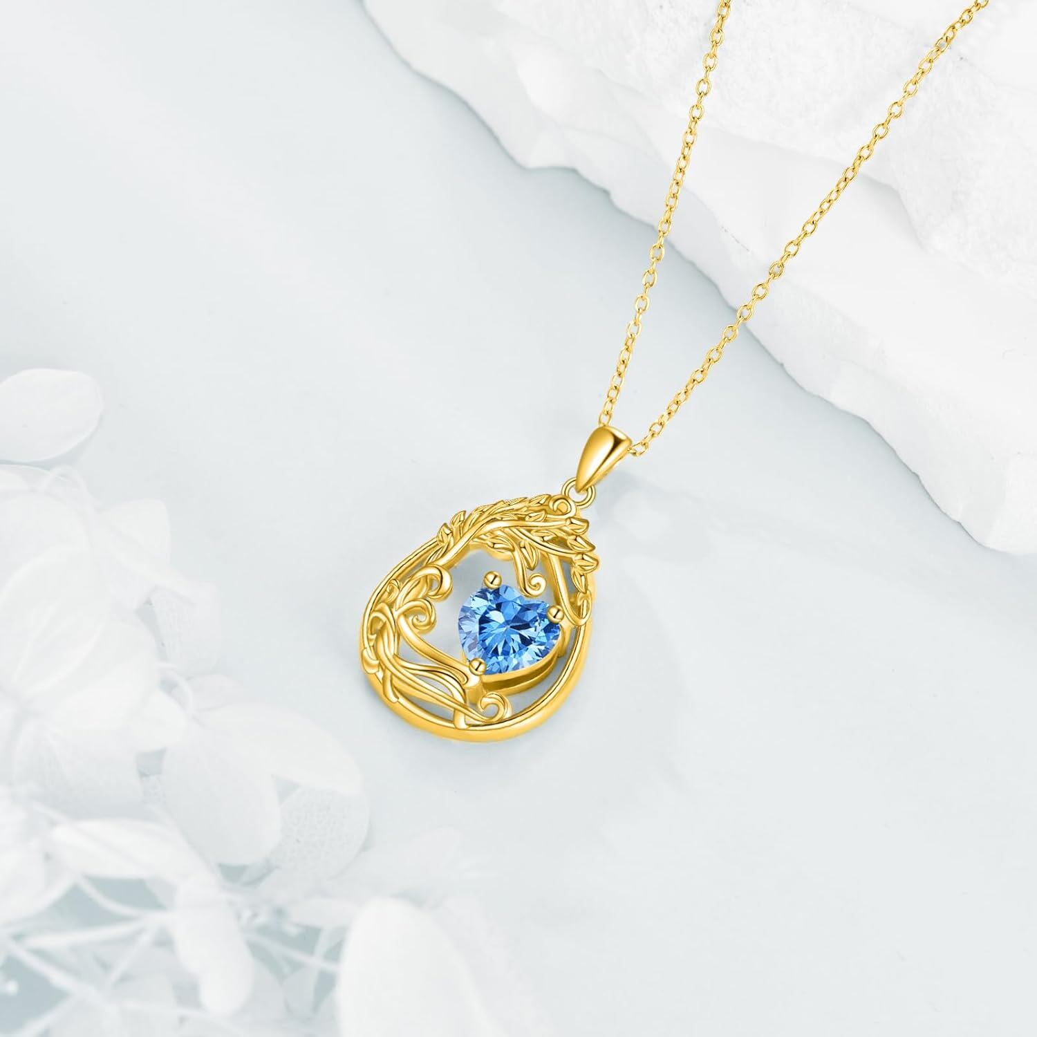 925 Silver Gold Plated Gemstone Tree Life Pendant Necklace