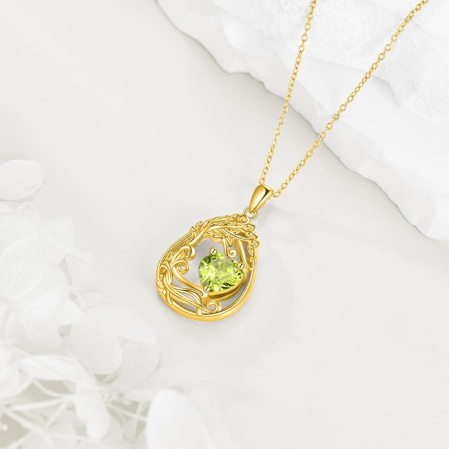 925 Silver Gold Plated Gemstone Tree Life Pendant Necklace