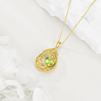 925 Silver Gold Plated Gemstone Tree Life Pendant Necklace