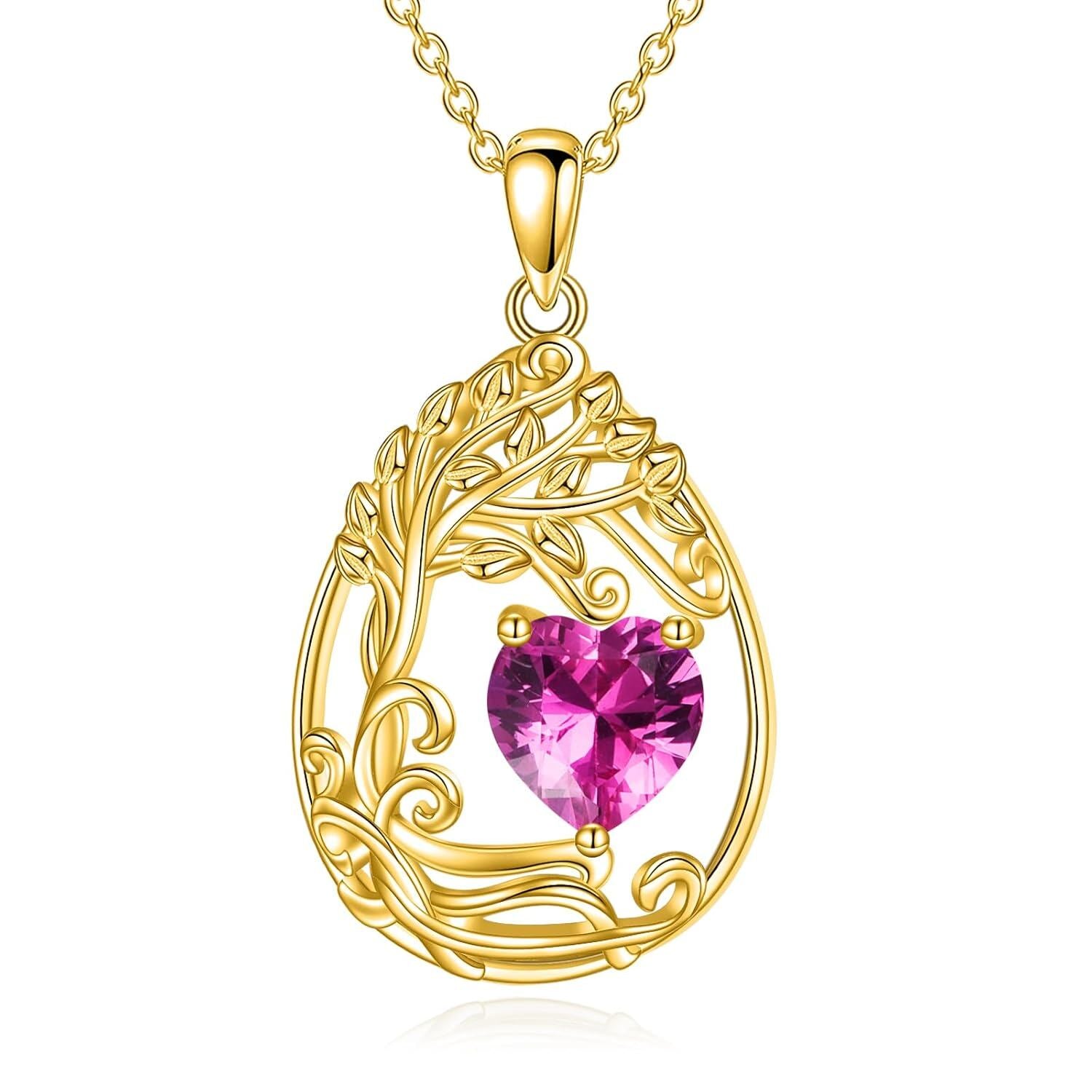 925 Silver Gold Plated Gemstone Tree Life Pendant Necklace