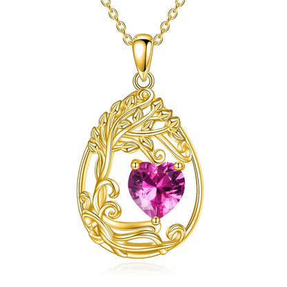 925 Silver Gold Plated Gemstone Tree Life Pendant Necklace