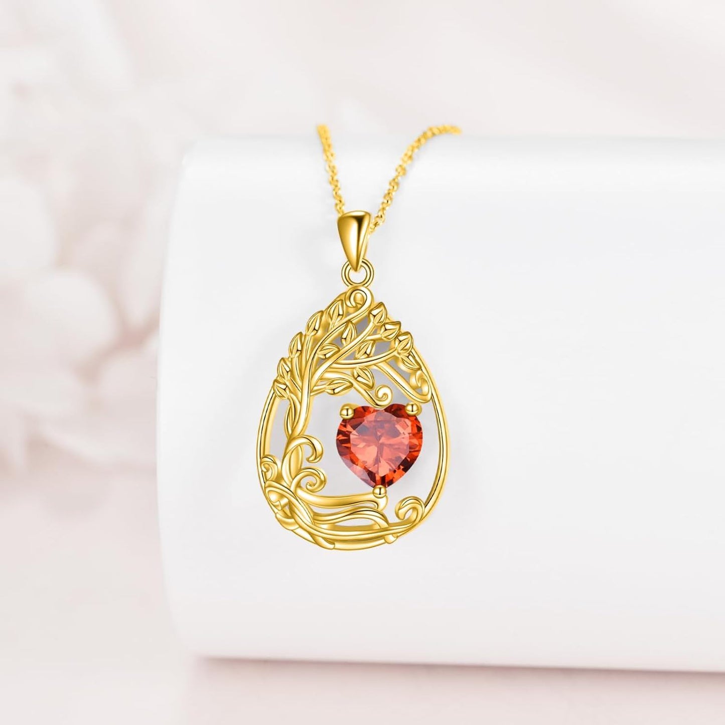 925 Silver Gold Plated Gemstone Tree Life Pendant Necklace
