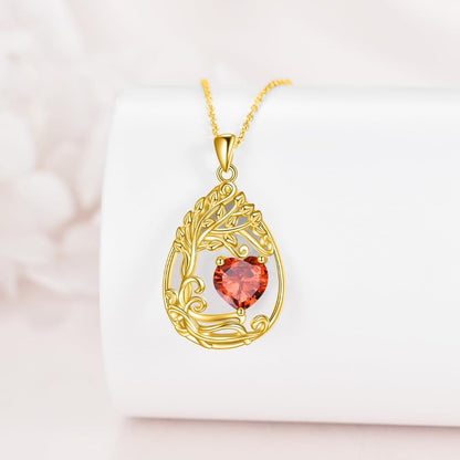 925 Silver Gold Plated Gemstone Tree Life Pendant Necklace