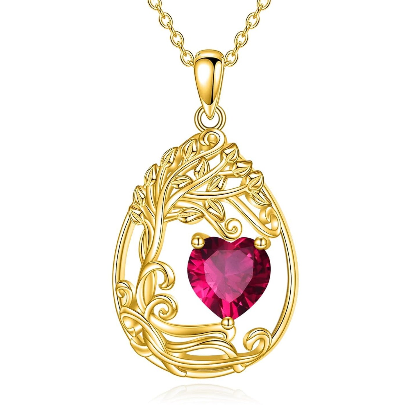925 Silver Gold Plated Gemstone Tree Life Pendant Necklace