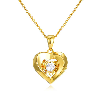 18K Gold Heart Pendant Necklace Diamond Accent Women