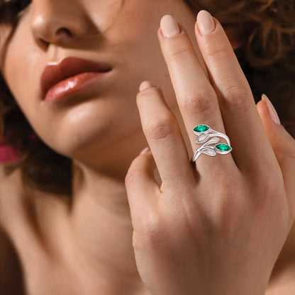 925 Sterling Silver Leaf Ring with Birthstone Adjustable Wrap Promise Engagement Wedding Rings for Women