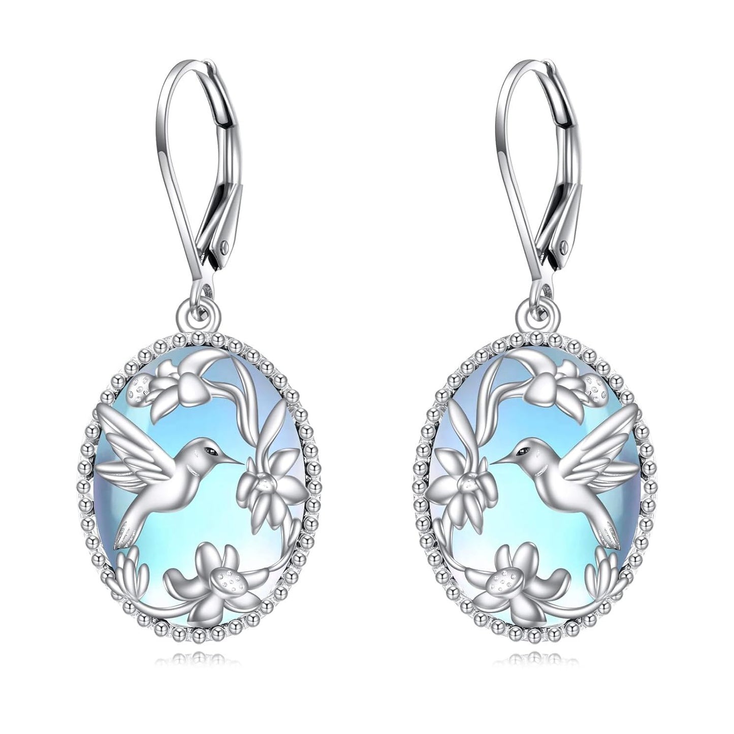 Gold Plated 925 Silver Onyx Hummingbird Drop Earrings