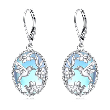 Gold Plated 925 Silver Onyx Hummingbird Drop Earrings