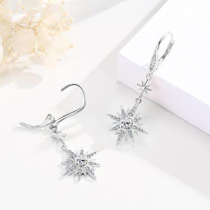 925 Sterling Silver Starburst Birthstone Drop Earrings