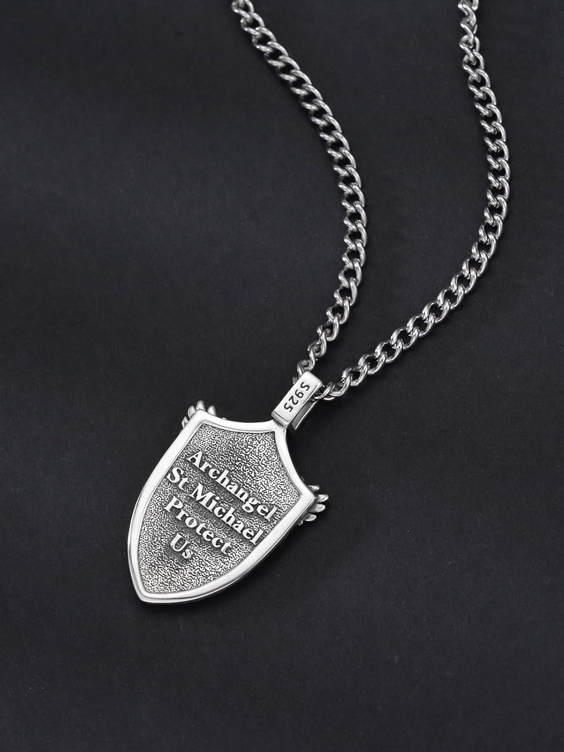 925 Silver St Michael Shield Pendant Necklace Men Women Gold