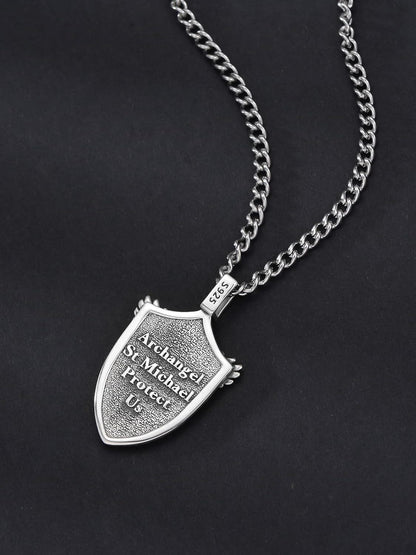 925 Silver St Michael Shield Pendant Necklace Men Women Gold