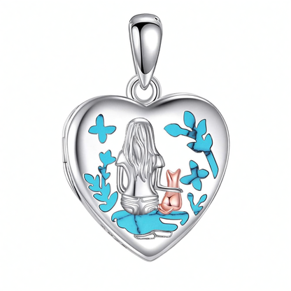 925 Silver Heart Locket Necklace Mermaid Turquoise Women