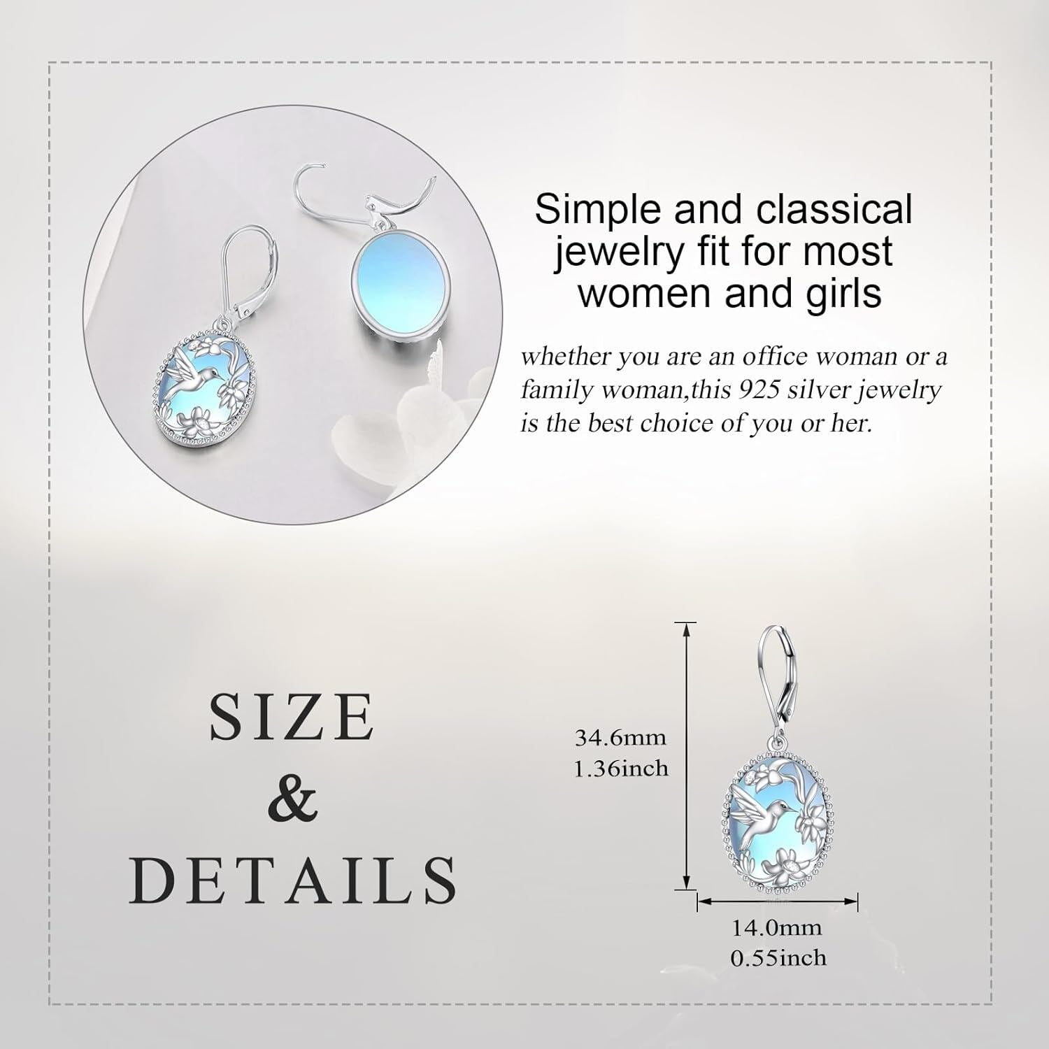 Gold Plated 925 Silver Onyx Hummingbird Drop Earrings