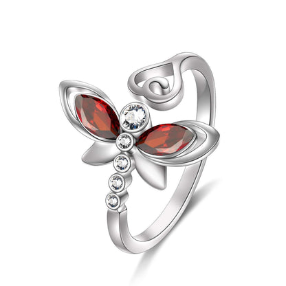 925 Sterling Silver Green Crystal Butterfly Ring
