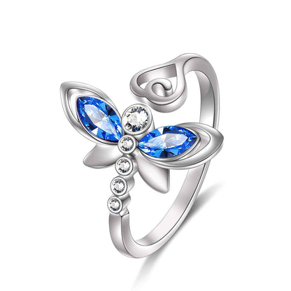 925 Sterling Silver Green Crystal Butterfly Ring